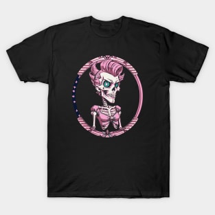 Funny Pink Retro Rockabilly Skeleton T-Shirt